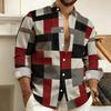 Men's 3D Printed Geometric Color-Blocked Long-Sleeved Shirt, Stylish Casual Slim-Fit Shirt, Outdoor Street Style Men's Top