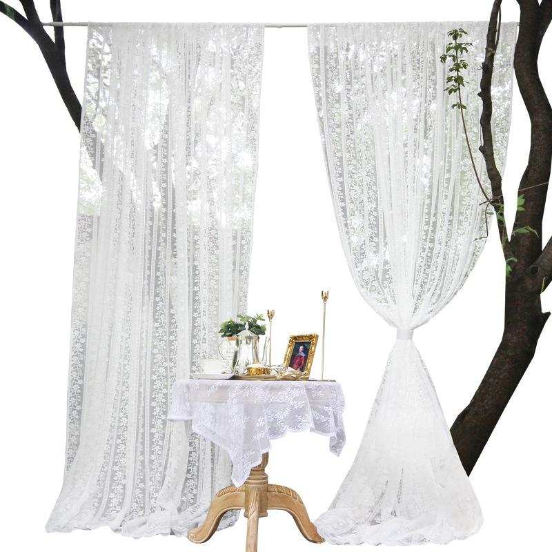 French Pastoral Vintage White Gauze Window Screen Curtain Vine Pattern Jacquard Lace Finished Punch Hook Curtain Fabric