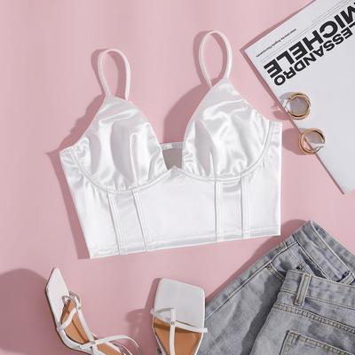 Satin Tank Top Solid Halter Crop Tops Γυναικεία Καλοκαιρινό ρυθμιζόμενο λουράκι ώμου Camis Backless Camisole Casual Tube Γυναικείο αμάνικο κομμένο γιλέκο