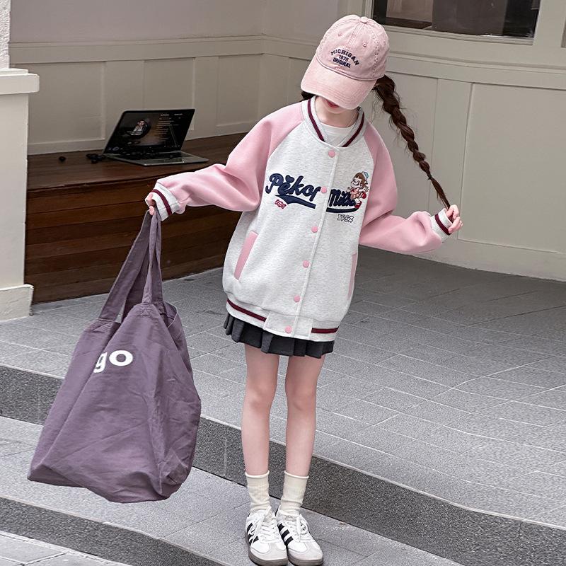 Girls' 2025 Spring/Autumn Baseball Jacket - Stylish Sports Top for Kids
