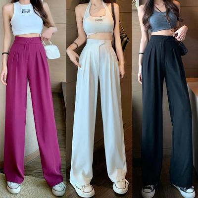 Frühling Sommer Damen Hose Weite Hosen Knöpfe Damen Schmal Gerade Hosen