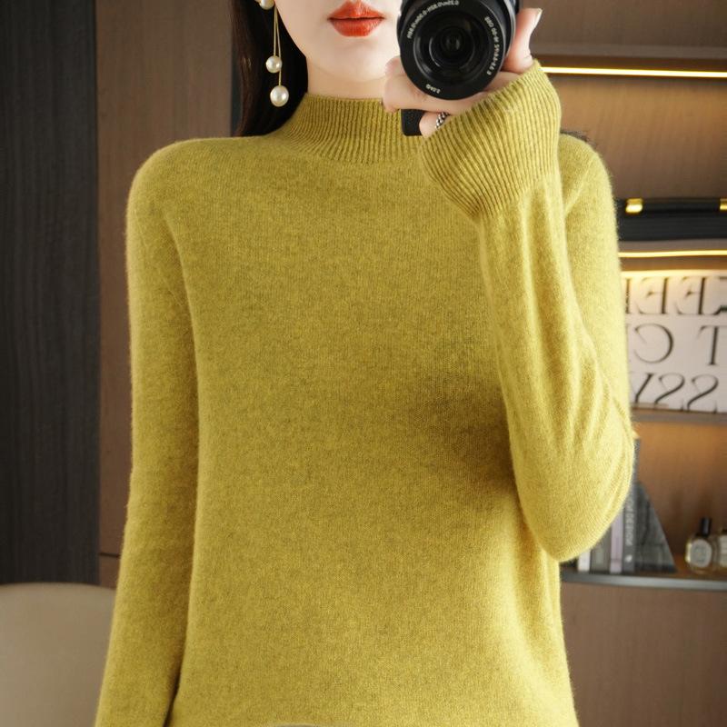 Rollkragenpullover aus Wolle für Damen Herbst und Winter Schlicht und vielseitig Lockerer Pullover Unterziehshirt