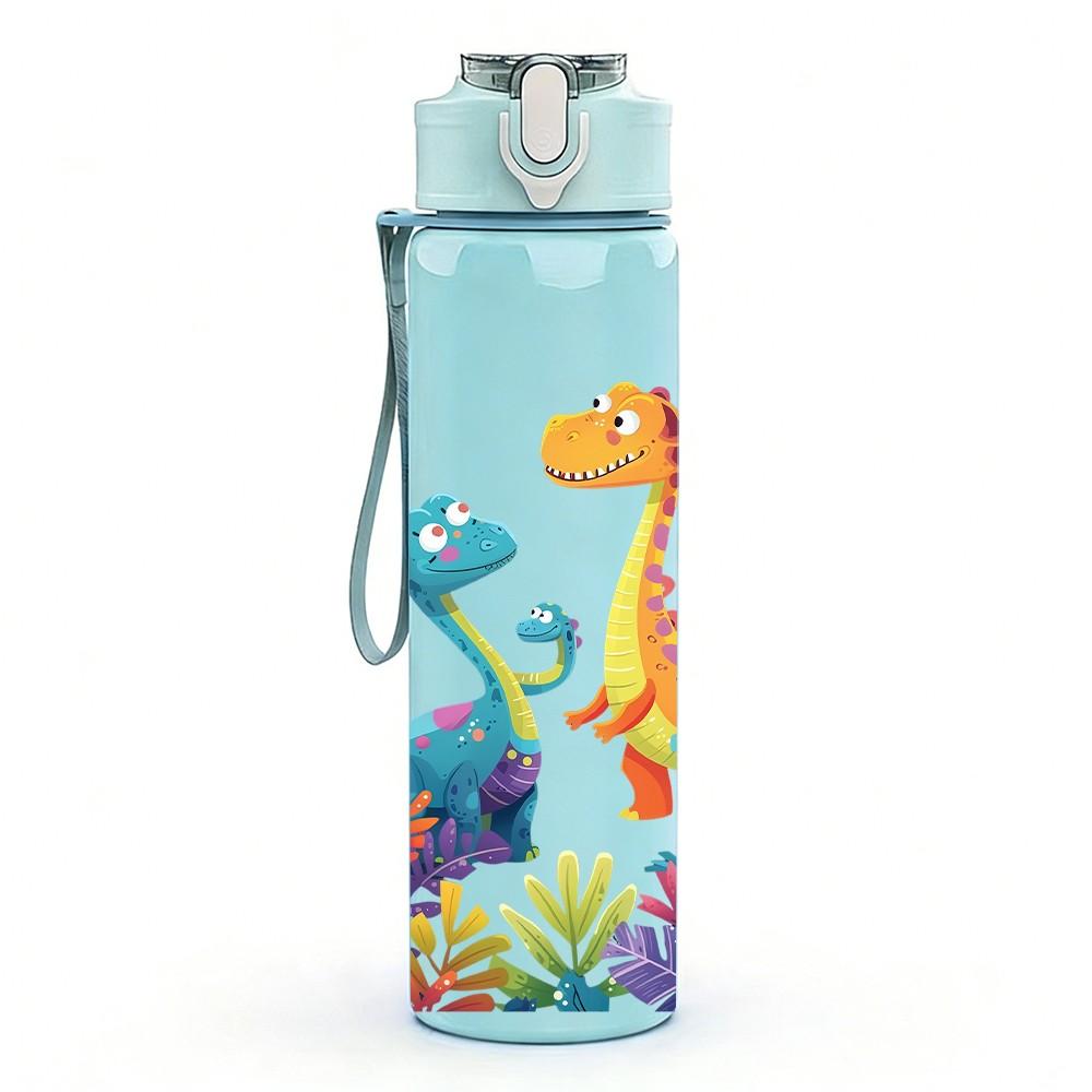 1PC Dinosaur Palm Tropical Scene Print 750ml Color Plastic Sports Water Bottle Leakproof Flip Straw Lid Suitable for Sports Office Home Use