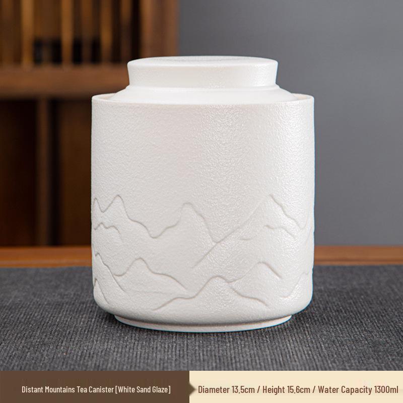 Large Ceramic Tea Storage Canister for Red, Green, Longjing, Biluochun, and Pu'er Tea - Half Jin Capacity