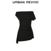 UR Women's Asymmetric Pleated Slim-Fit V-Neck T-Shirt