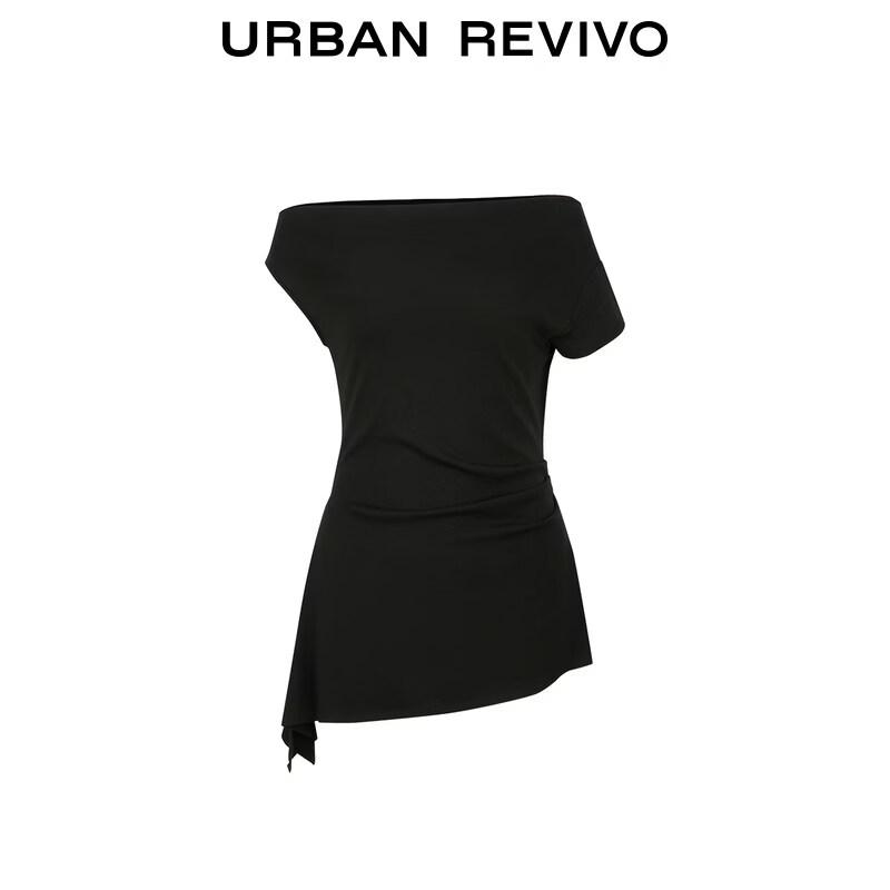 UR Women's Asymmetric Pleated Slim-Fit V-Neck T-Shirt