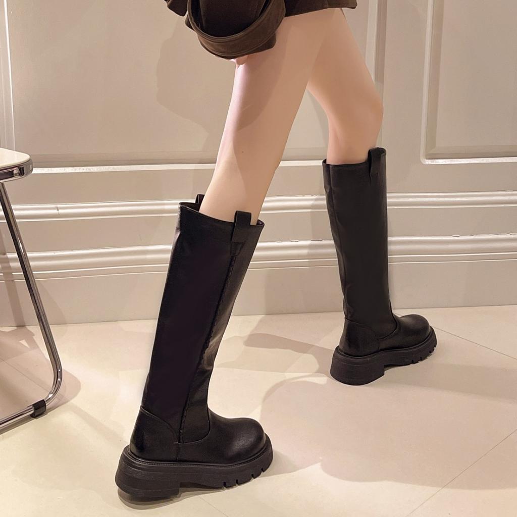 Black Knight Boots Western Boots Women's 2025 New Winter Thick-soled Thick Heel Heightening Boots Fat Mm Thick Legs
