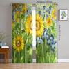 2pcs- Fresh Oil Painting Sunflower Polyester Curtains, Pole Bag Curtains 42*84, Bedroom, Living Room, Home Room Decoration