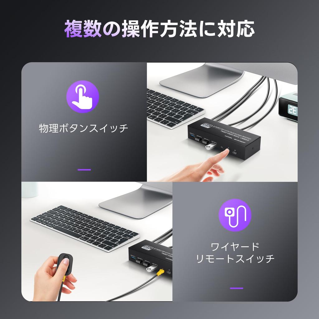 NEWCARE Kvm Switch 2 Inputs 2 Outputs 5Gbp 4 Ports Output Switch Compatible with 2 PCs and 2 Monitors KVM Switch That Can Share and USB Memory