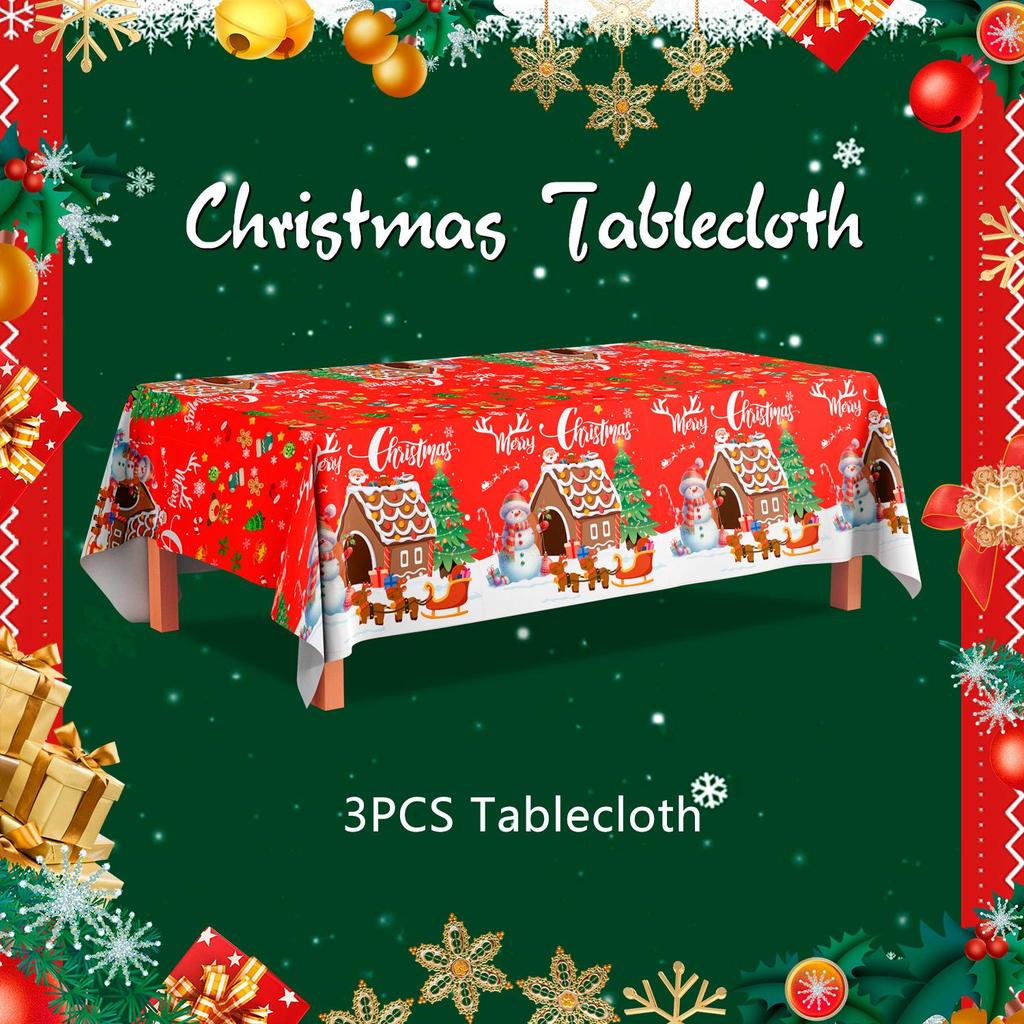 3pcs Christmas Table Cover/Merry Christmas Tablecloth/Snowman Tablecloth, Xmas Tablecloths for Christmas Decor & Christmas Party Supplies