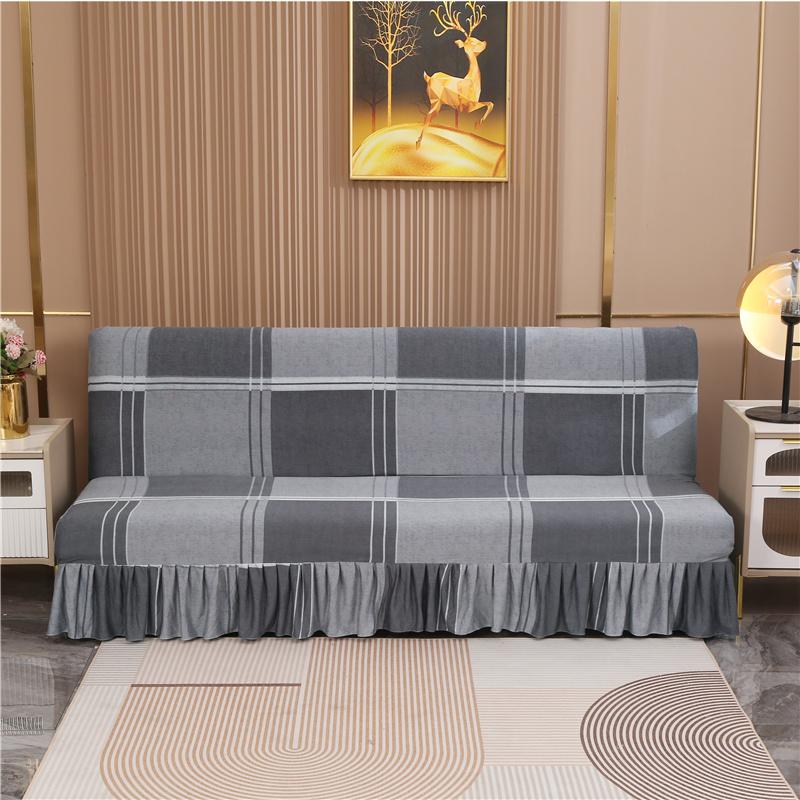 Stretch Armless Futon Cover with Skirt Printed Folding Sofa Bed Cover Washable Sofa Couch Cover Furniture Bed Protector S M L