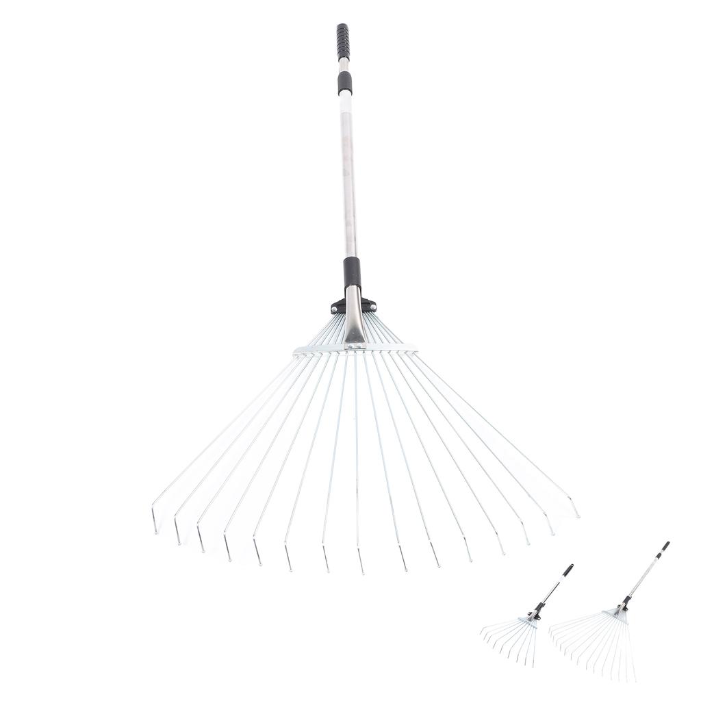 Adjustable Leaf Rake Retractable Expandable Stainless Steel Metal Lawn Yard Garden Hand Tool