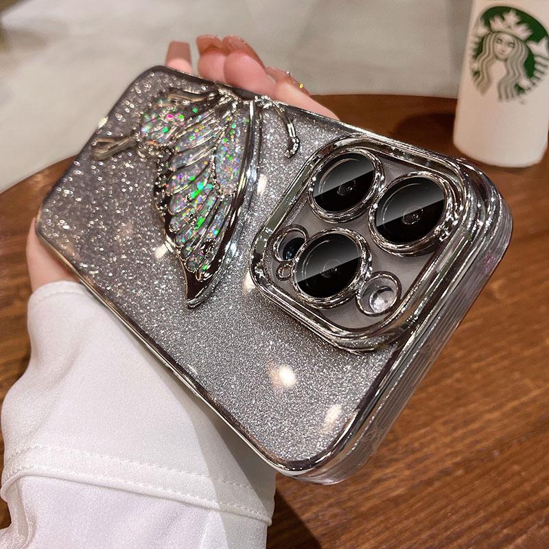 

Роскошный чехол 16pro, Блестящий чехол с бабочкой и зыбучим песком для iphone 16 15 14 13 12 mini 11 pro max 7 8 Plus, Противоударная крышка iphone16pro For iPhone 6 серебряный