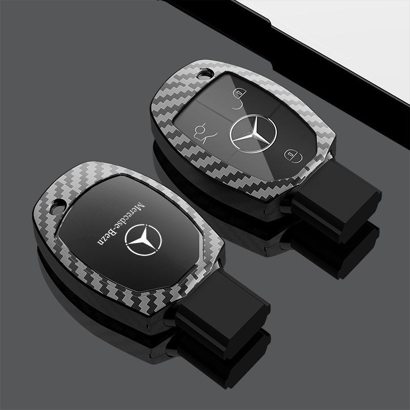 

Carbon Fibre TPU Car Key Case Cover Shell Buckle Keychain For Mercedes Benz A B C S Class AMG GLA CLA GLC W176 W221 W204 W205