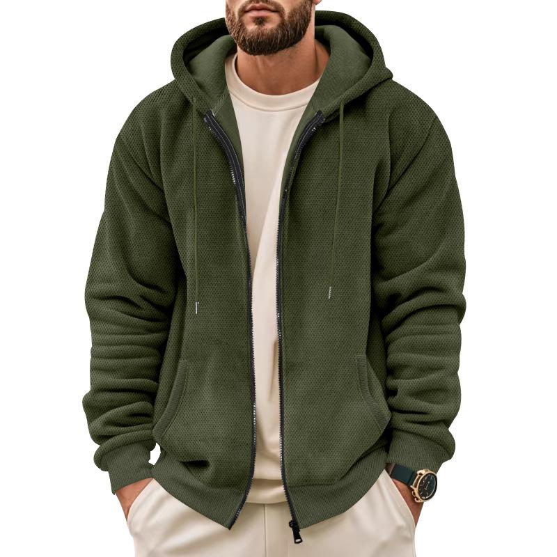 Men's Sweater Coat Fall Winter Composite Velvet Zipper Cardigan Casual Hooded Sweatshirt Sweater Fashion Men's Clothing