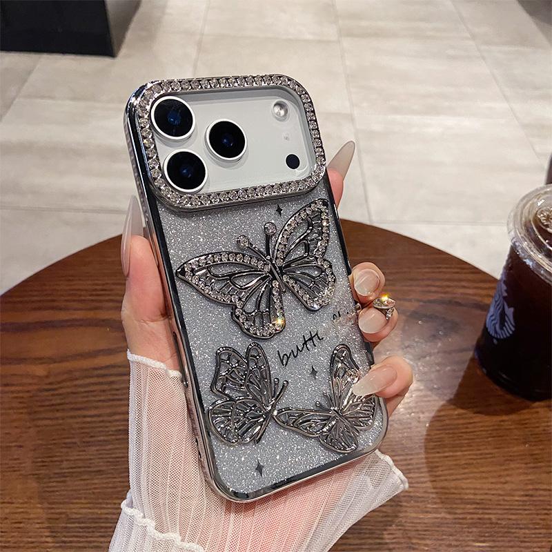 For IPhone 16 17 Air 12 13 14 15 Pro Max Shockproof Protection Cases Back Cover Luxury Glitter Diamond Butterfly Phone Case