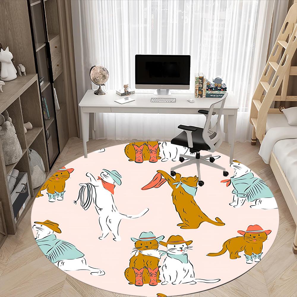 1pc Cowboys Cats Office Round Rug, Non-slip, Soft and Durable Office Rug for Interior Decoration, Perfect for Office, Beautiful Decoration Yy260323004