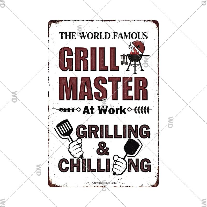 Dad's BBQ Party Metal Tin Plaque Retro Tin Signs Barbecue Rules Slogan Plate Vintage Grill Poster Yard Garden Kitchen Wall Decor