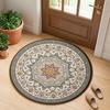 Round Bohemian Mandala Rug with Vintage Floral Medallion, Blue and Orange Non-Slip Floor Mat for Living Room, Bedroom