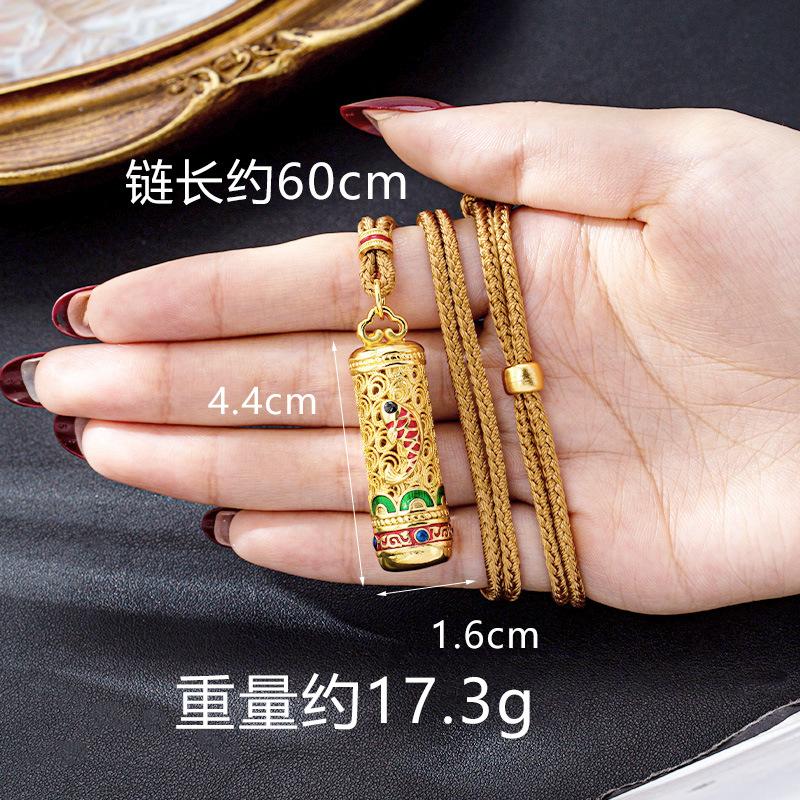 Oil Dripping Filigree Female Koi Cylinder National Fashion Retro Jewelry Necklace Pendant