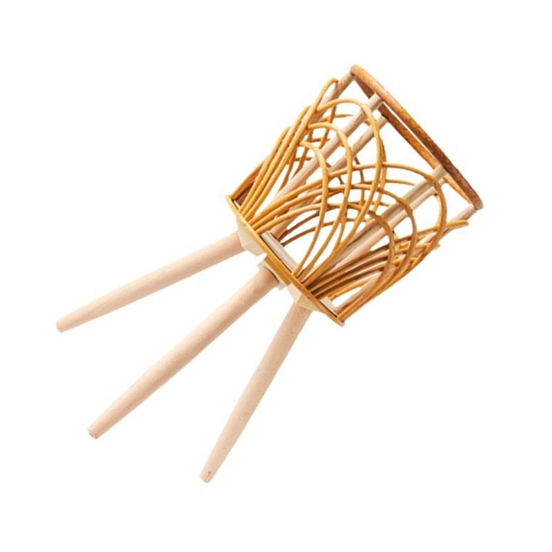 Handmade Braid Artificial Rattan Plastic Flower Pot with Stand Plant Storage X3UC