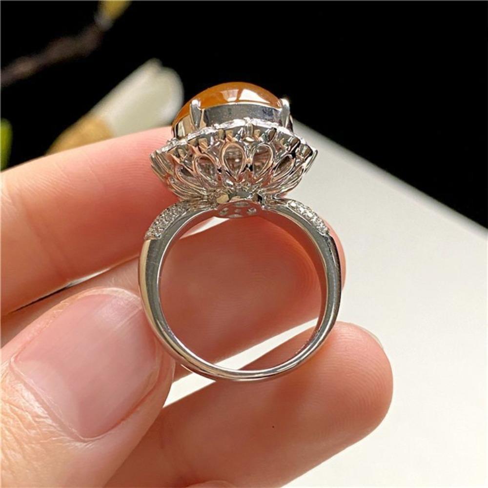 Imitation Natural Chalcedony Ice Type Full Color Red Jadeite Egg Surface Ring Women's Inlay Silver-plated Fashion