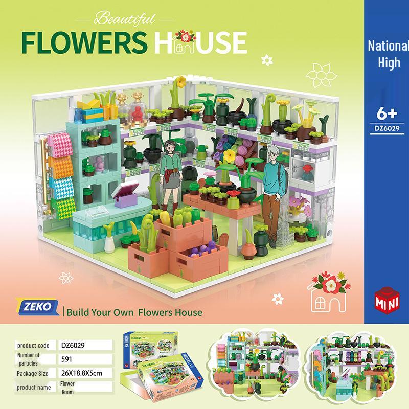 ZheGao Educational Building Blocks: City Flower House Model for Kids - Puzzle Gift for Girls
