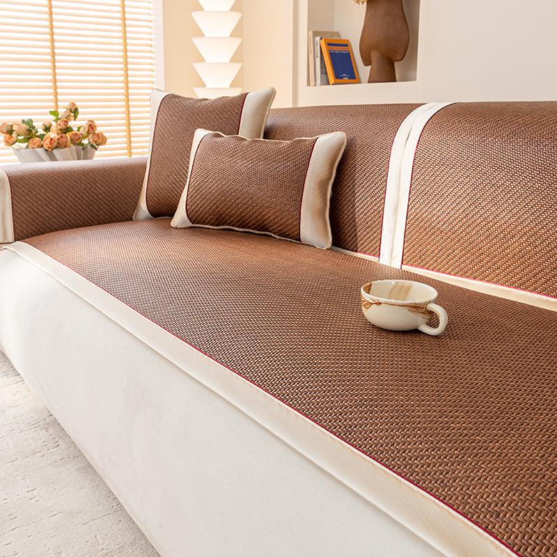Natural Rattan Mat Sofa Mat  Summer New Non-Slip Seat Cushion Summer Ice Mat Solid Wood Sofa Cover