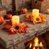 Plastic Circular Sunflower Maple Candle Ring Wreath Harvest Pillar Candle Surround Ring  Home Decor