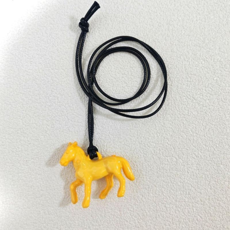 Versatile Long Pendant Necklace Featuring Horse Design In Vibrant Acrylic On Soft Leather Rope for Various Outfits