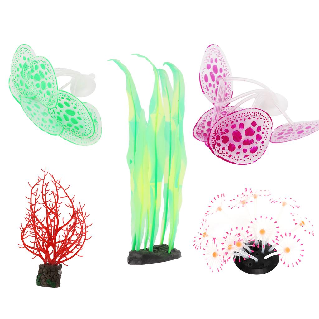 5pcs Silicone Coral Plant Decorations Glowing Artificial Ornament for Fish Tank Aquarium