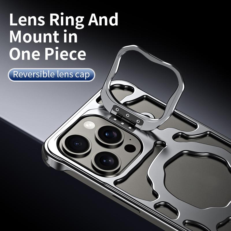 Auspicious Cloud Series For iPhone 13 Magnetic Case Aluminum Alloy Hollow Kickstand Phone Cover
