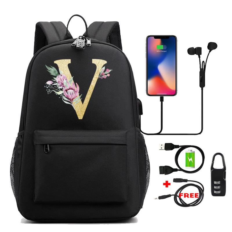 Svart Ryggsekk Cosplay Canvas Ryggsekk 26 Engelske Bokstaver Barn Skoleveske Reiseveske Tilbake til Skolen Bokveske