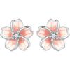 WOSTU Vintage Flower Crystal Hoop Earrings Women 925 Sterling Silver Pink Cherry Blossoms Drop Earring Wedding Statement Earring