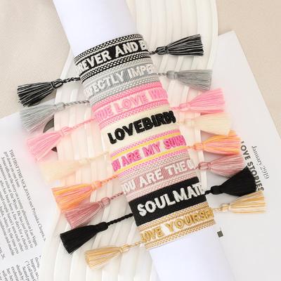 European & American 3D Embroidery Woven Tassel Bracelet - Fashion Handmade with Letter Design