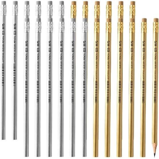 M&G Aurora Series 24 Pack HB Triangular Wood-Cased Pencils, Unsharpened with Erasers, Smooth Writing Break-Resistant Core, 6 Two-Tone Striped Colors