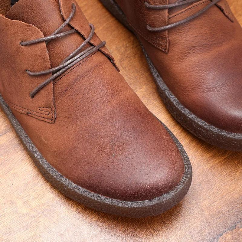 High Ankle Casual Walking Sneakers Top Layer Cowhide Soft Leather  Sole Men's  Spring Short Boots Outdoor Camp Shoes