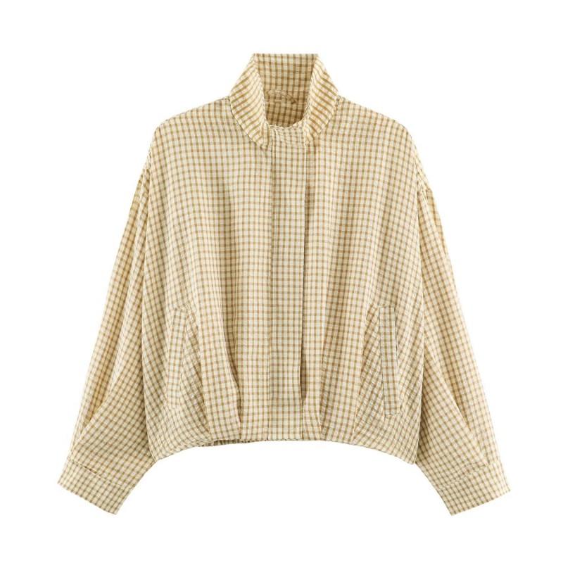 Womens Plaid Pilot Jacket Loose Fit Casual Top Everyday Wear