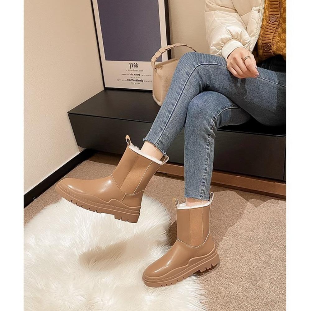 

Женские зимние ботинки на меху с мягким утеплителем и водонепроницаемые короткие ботинки с круглым носком. 40 коричневый