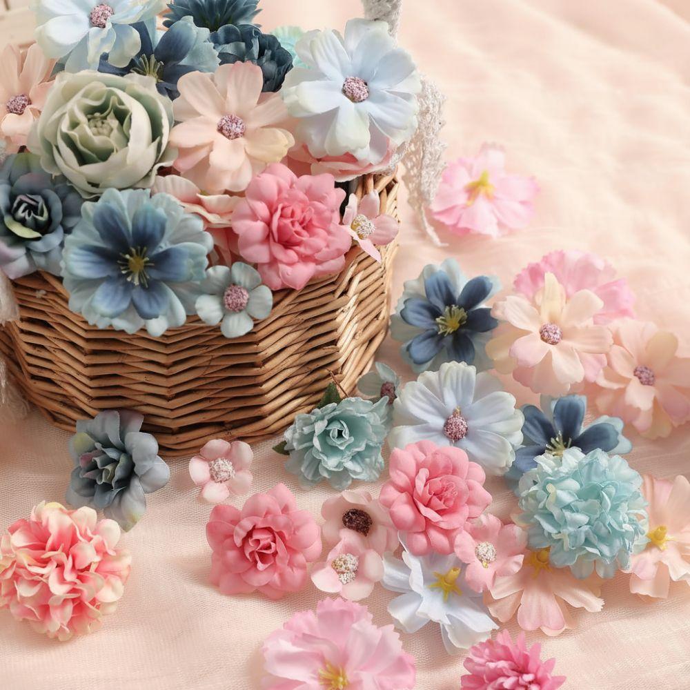 50Pcs New Multicolor Faux Flower Heads DIY Silk Artificial Flowers Heads Fake Peony Daisy Rose Flowers Home Decoration