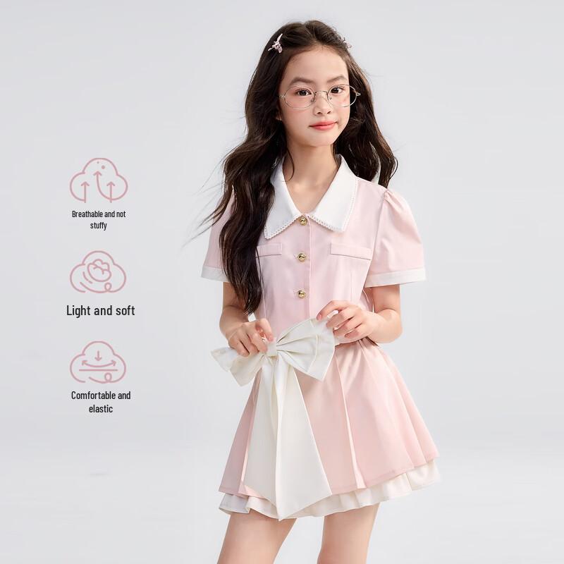 Girls' Sweet Princess Bow Pleated Skirt Set