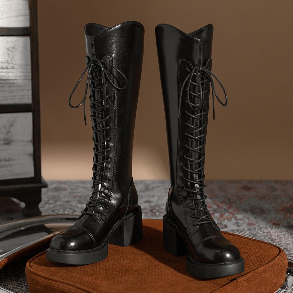 2025 Autumn and Winter Martin New Slim Tall Knight Boots Retro Boots Thick-soled Thick-heeled High-heeled Boots Women's Boots