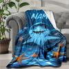 Custom Name Shark Theme Printed Blanket - Perfect for Couch, Bed, Travel & Outdoor Use | Machine Washable, Cozy & Durable.