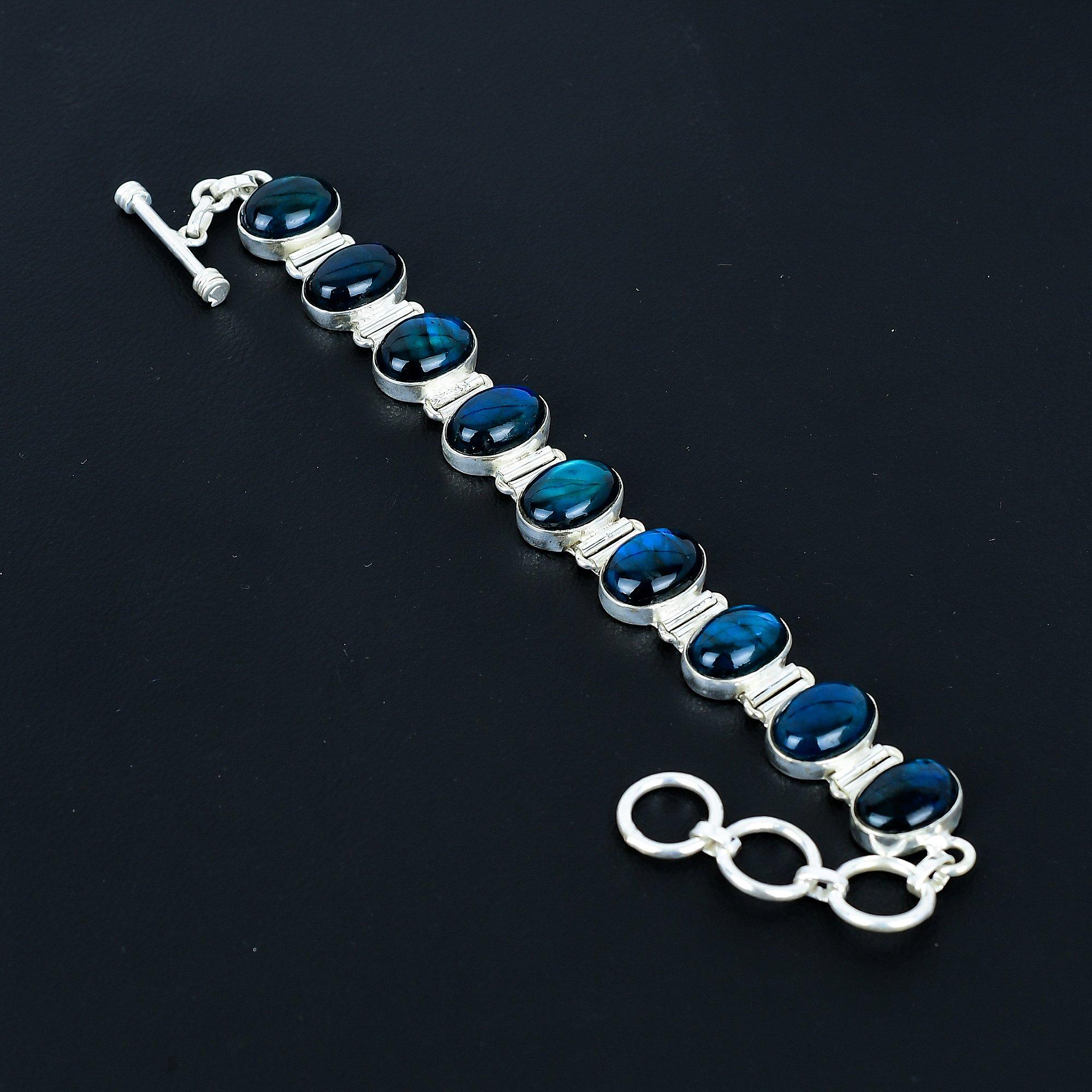 

Натуральный браслет из голубого лабрадорита, браслет из стерлингового серебра 925 пробы, браслет с регулируемой цепочкой, браслет ручной работы в стиле бохо, ювелирное изделие с драгоценным камнем, подарки на помолвку 8 синий