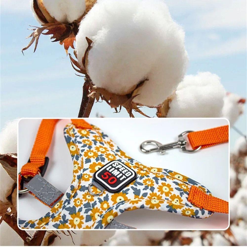 Reflective Dog Harness Leash Set Floral Pet Harness Vest Cat Chest Strap  Small Medium Dog Cat