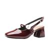Leather 6CM Bag-toe Sandals for Women Mary Jane Fairy Style Summer Mid-heel French One-length Strap Thick Heel Short Shoes