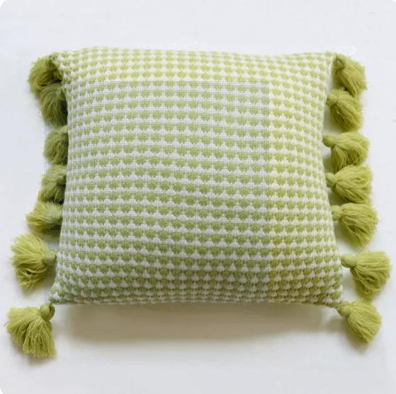 Home Decoration Knitting Cushion Cover Mint Green Tassel Pillowcover Modern Sofa Living Room Waist Pillow Bed Head Round Pillow