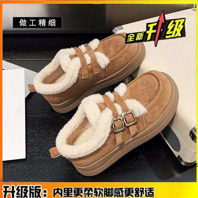 

Leather women s shoes winter new velvet thermal cotton shoes thick-soled fluffy women s snow boots 40