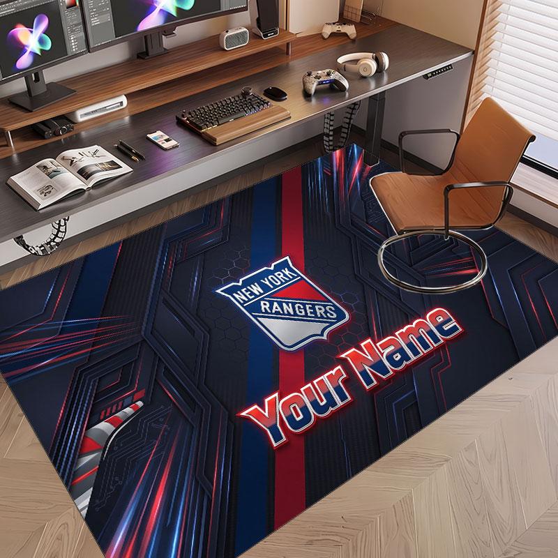 Custom Rug New York Rangers Pattern Print Name Text Soft Non‑Slip Floor Carpet for Home Indoor Decoration