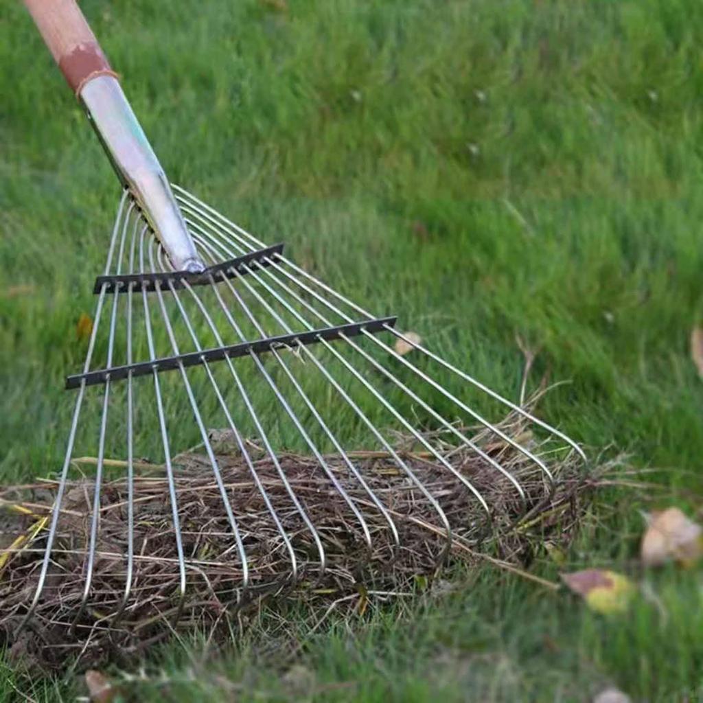 Garden Hand Rake Head Adjustable Width Sturdy Steel Landscape Leaf for Flower Bed Picking